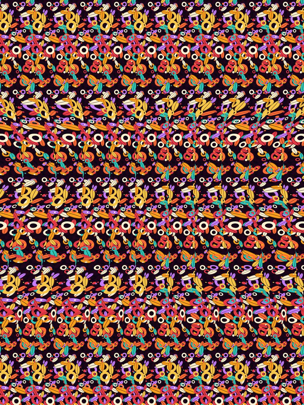 Thankful Turkey Reveal full stereogram pattern, flat view