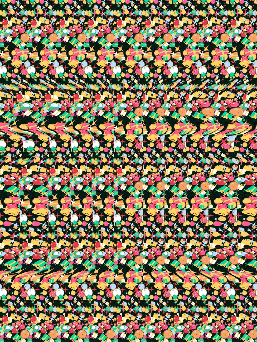 Hidden Holiday Gift full stereogram pattern, flat view