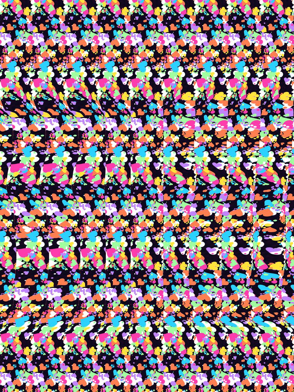 Curious Cat Hideaway full stereogram pattern, flat view