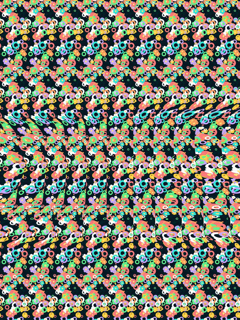 Gentle Giant Elephant full stereogram pattern, flat view