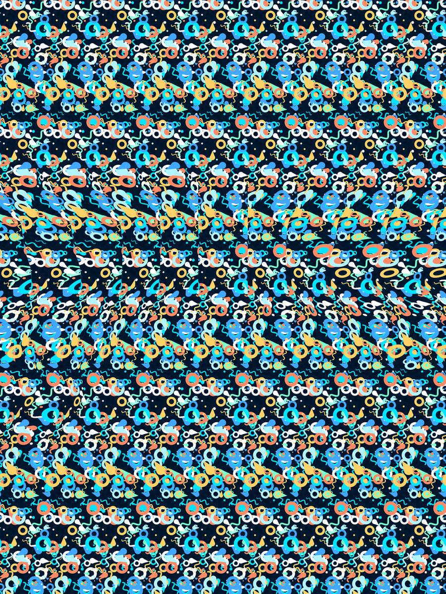Leaping Dolphin Dream full stereogram pattern, flat view