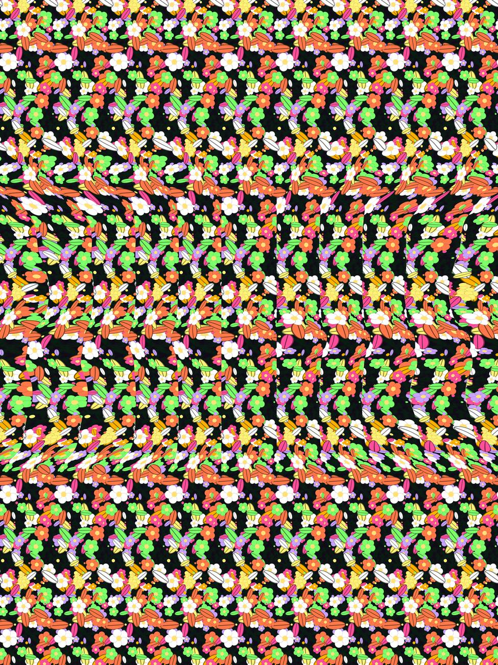 Secret Butterfly Garden full stereogram pattern, flat view