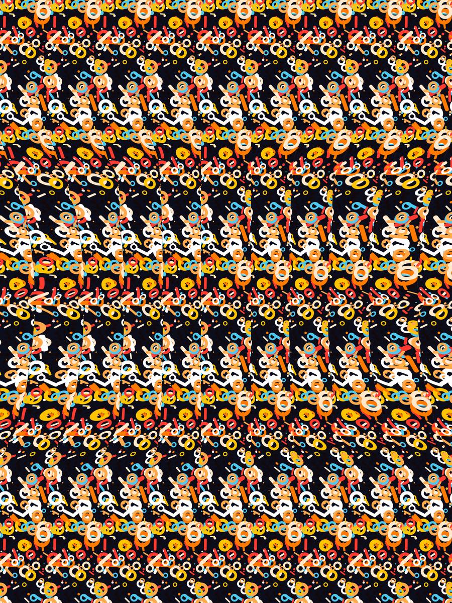 Courtside Basketball full stereogram pattern, flat view