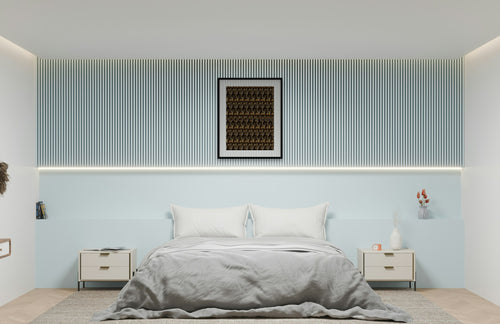 Custom hidden message print with a date, framed in a calm bedroom