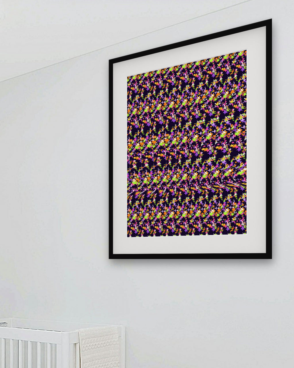 Witching Hour Witch Hat hidden 3D art print, framed in a bright kids / teen bedroom