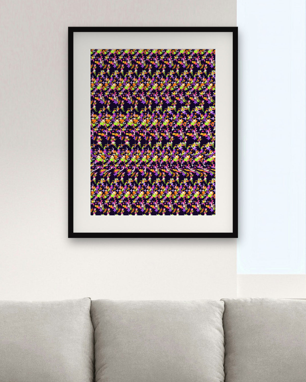 Witching Hour Witch Hat hidden 3D art print, framed in a modern living room