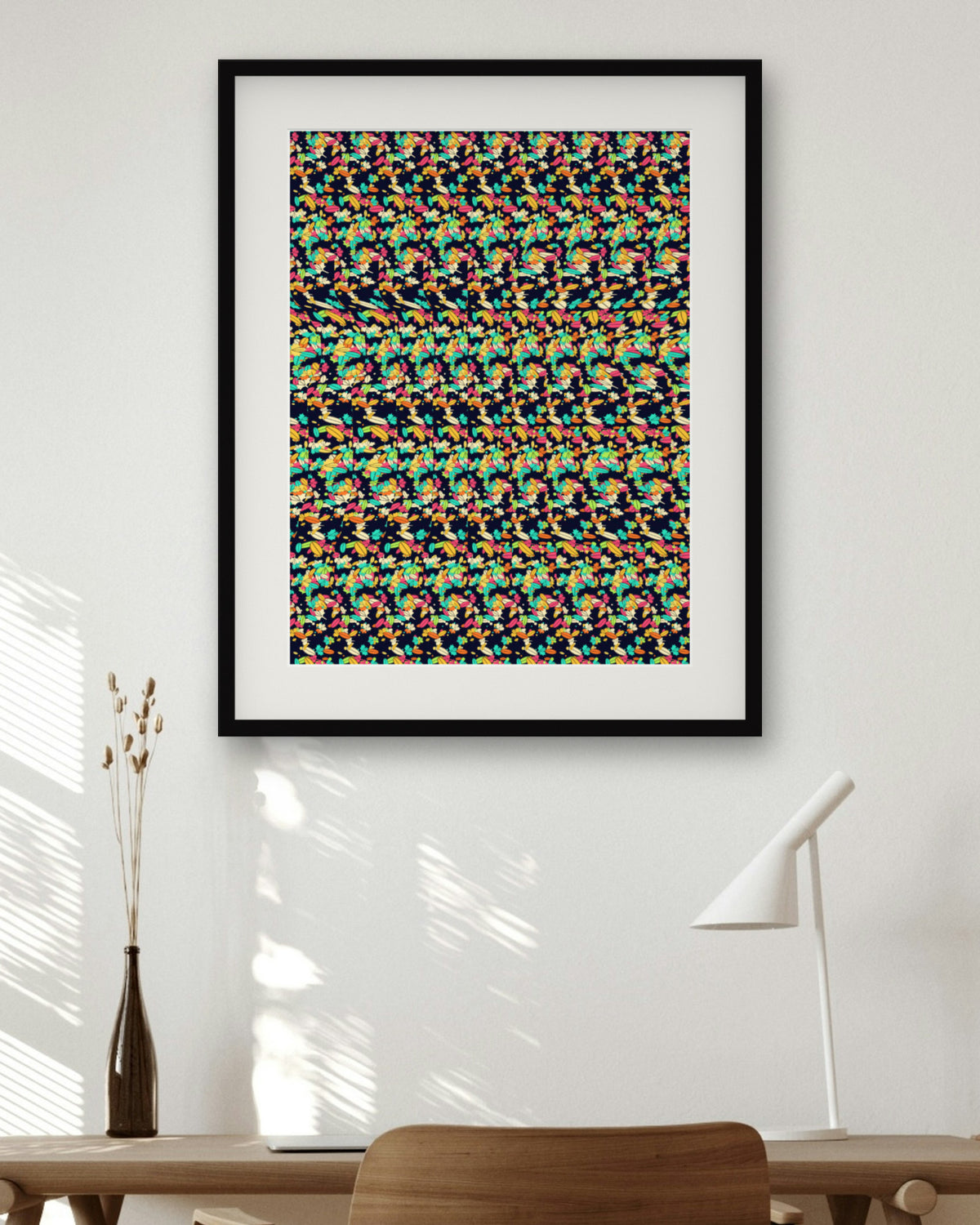Golden Acorn Secret hidden 3D art print, framed in a home office