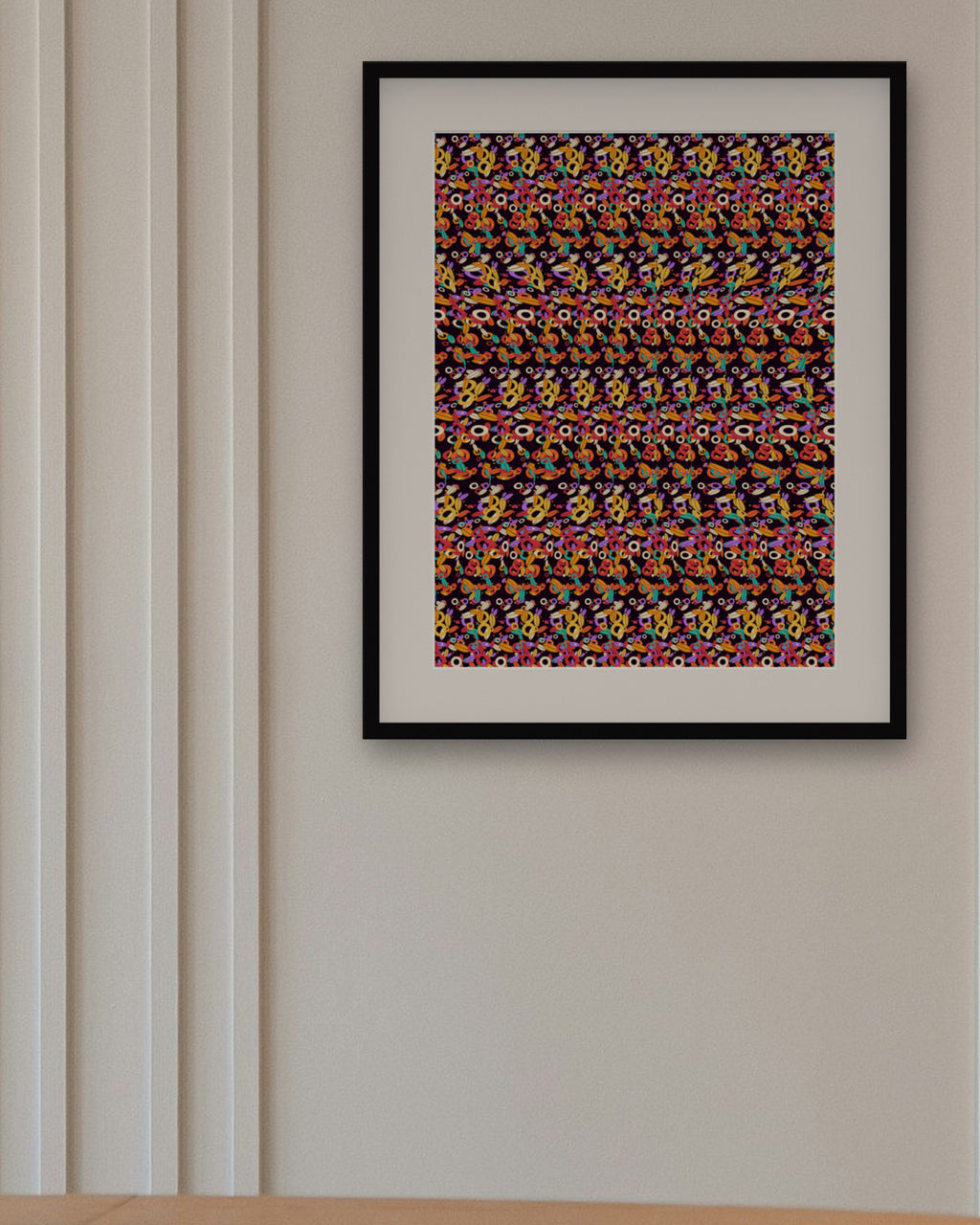 Thankful Turkey Reveal hidden 3D art print, framed in a panelled dining room