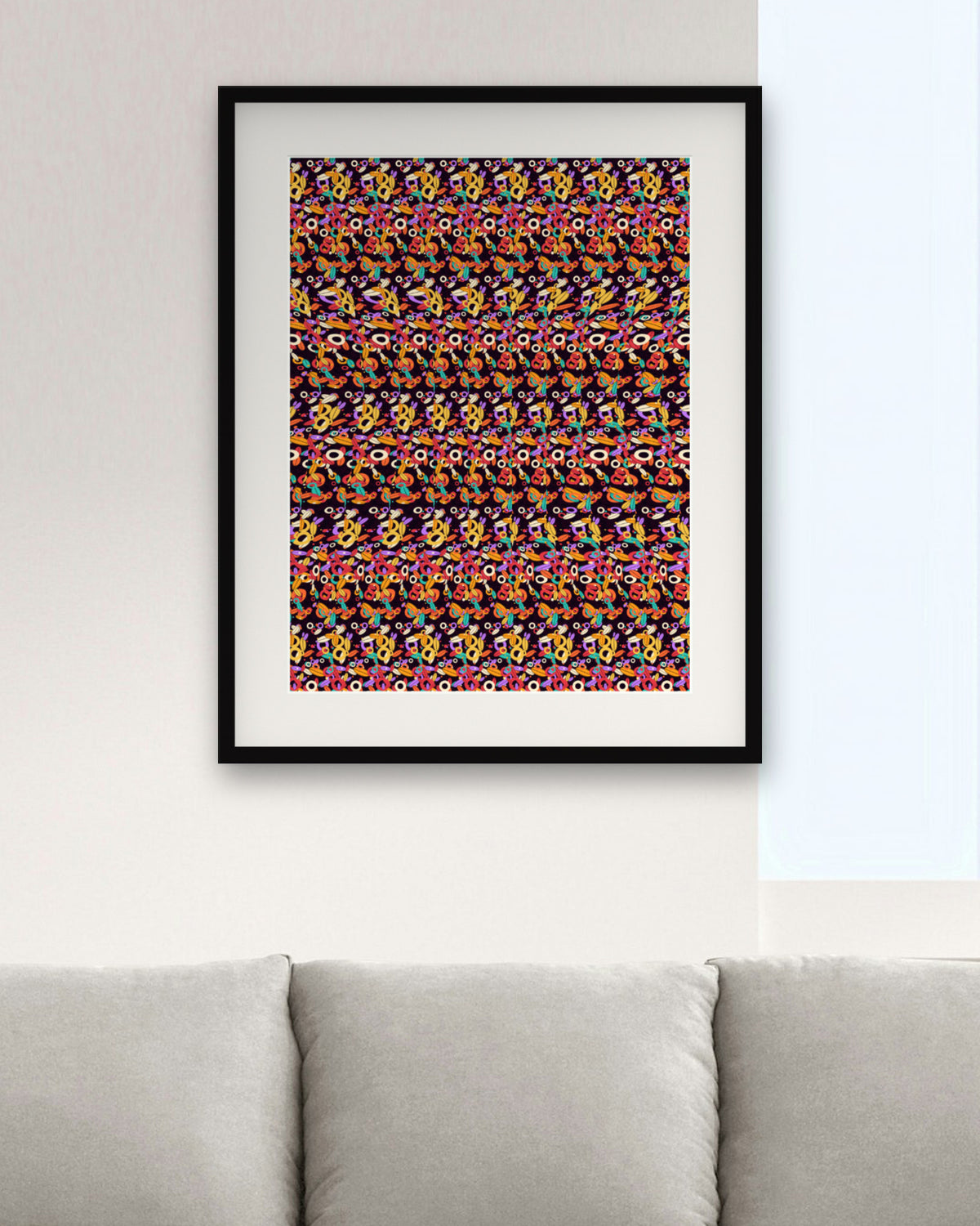 Thankful Turkey Reveal hidden 3D art print, framed in a modern living room