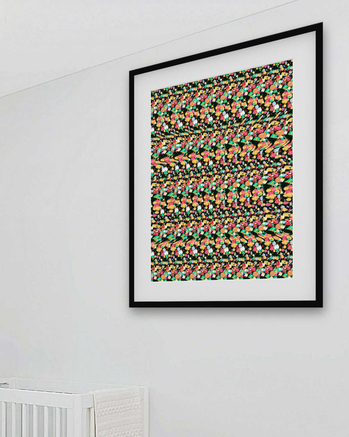 Hidden Holiday Gift hidden 3D art print, framed in a bright kids / teen bedroom