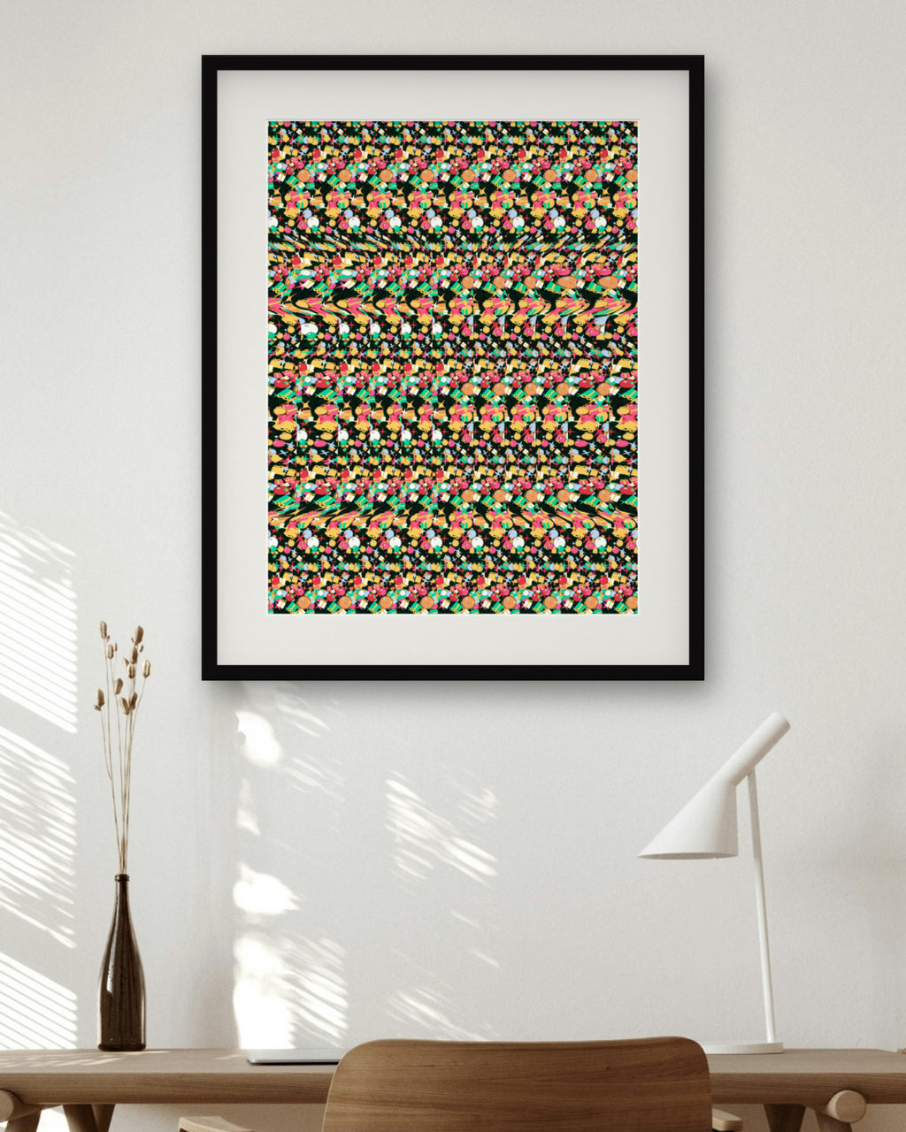 Hidden Holiday Gift hidden 3D art print, framed in a home office