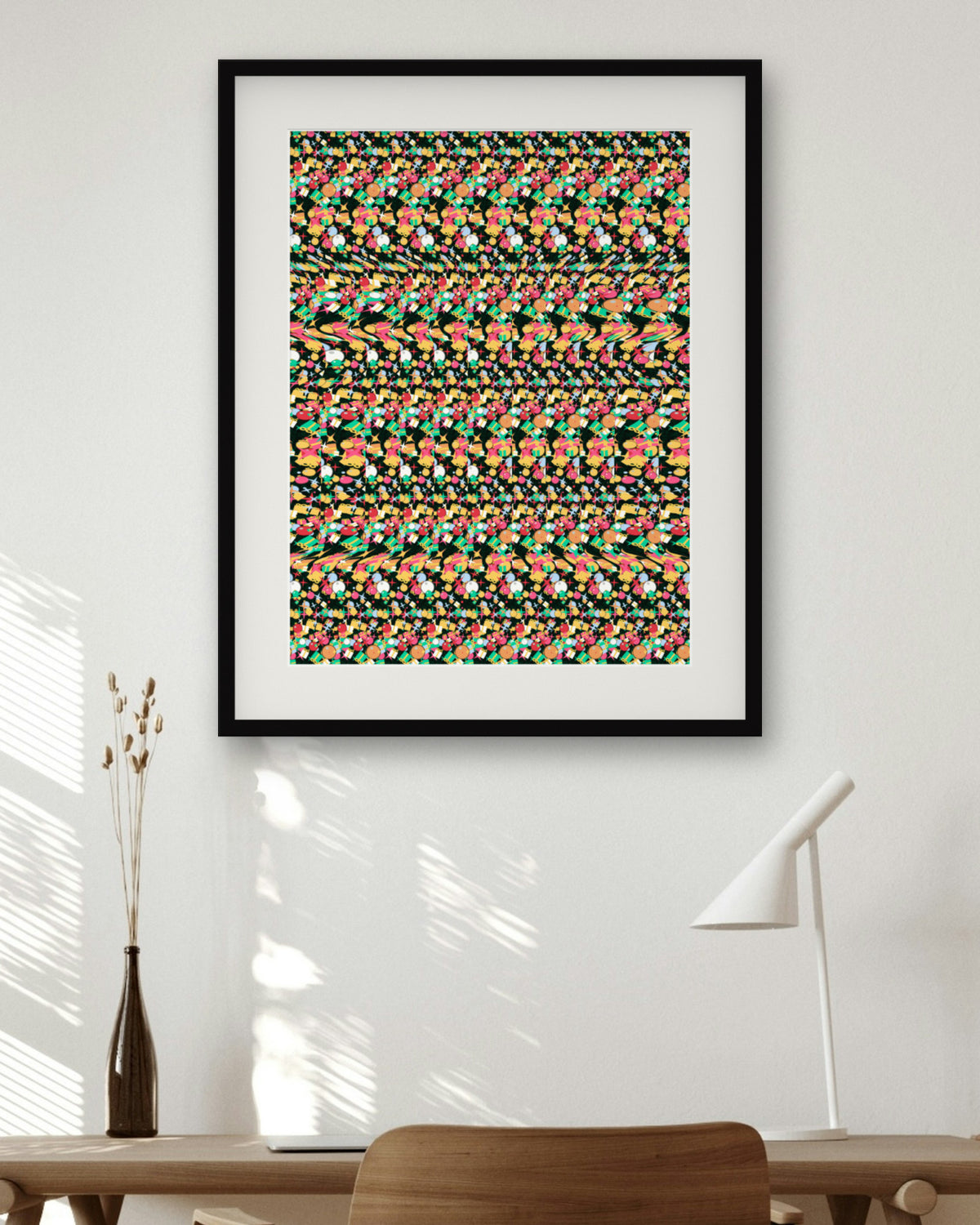 Hidden Holiday Gift hidden 3D art print, framed in a home office