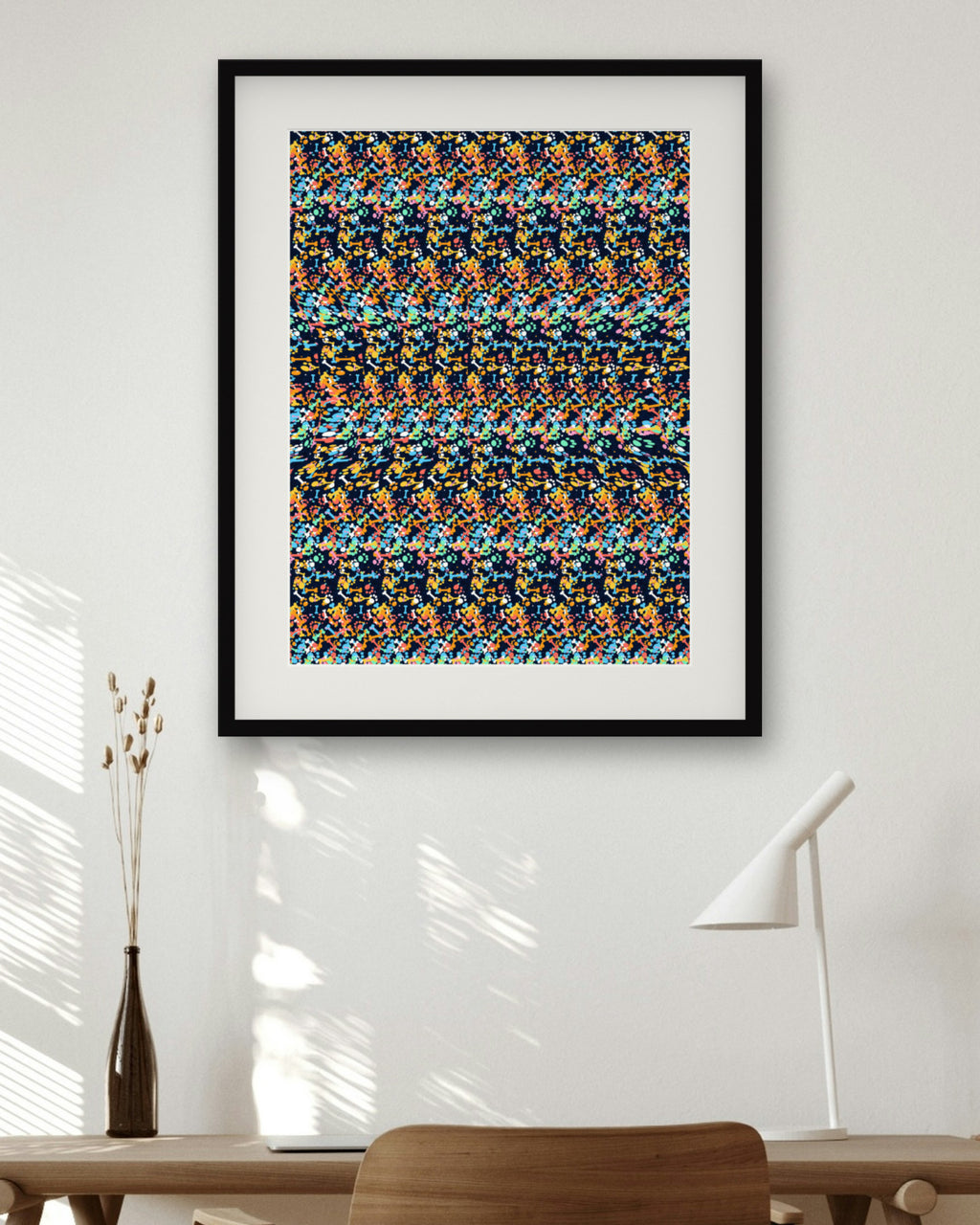 Hidden Puppy Love hidden 3D art print, framed in a home office
