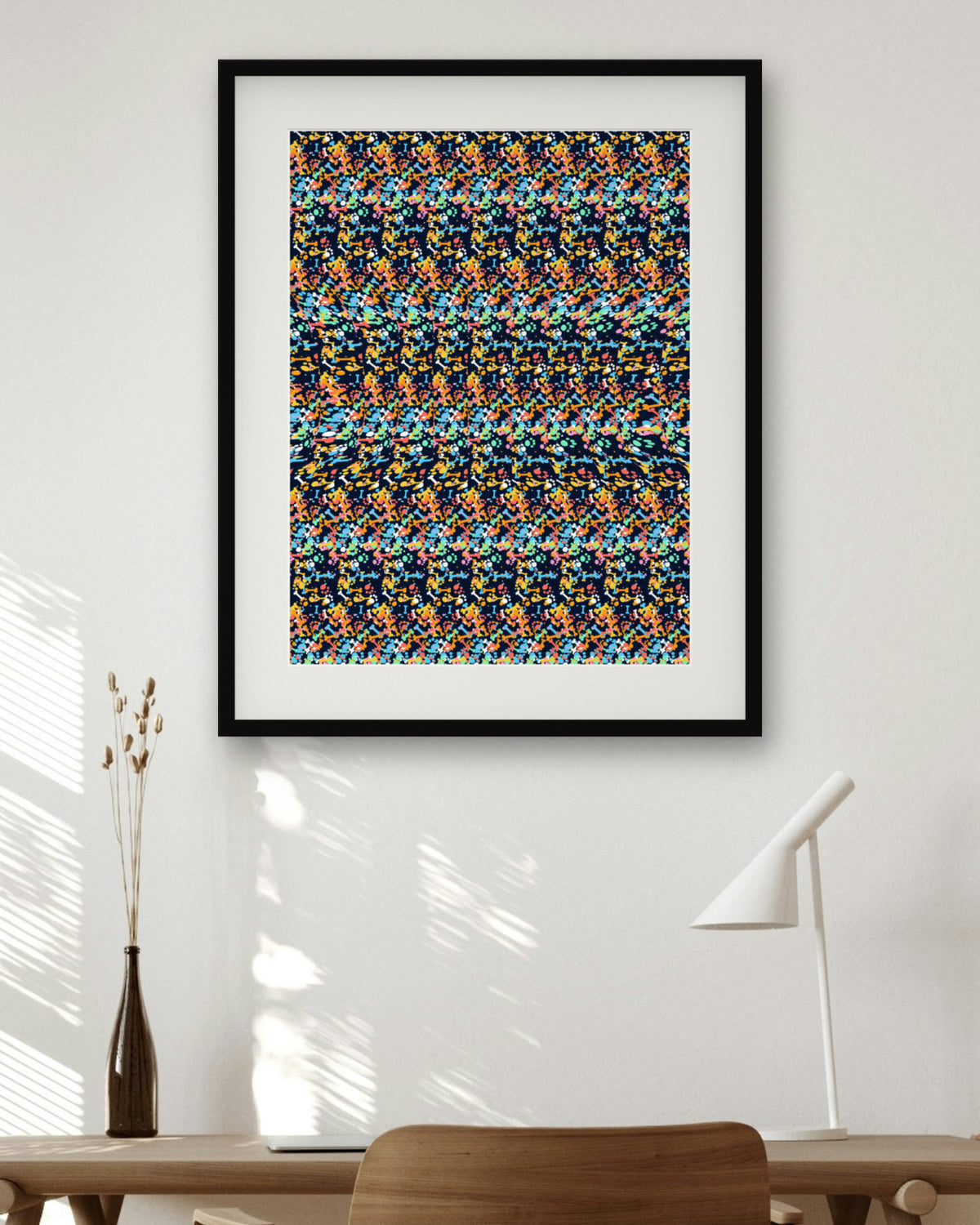Hidden Puppy Love hidden 3D art print, framed in a home office