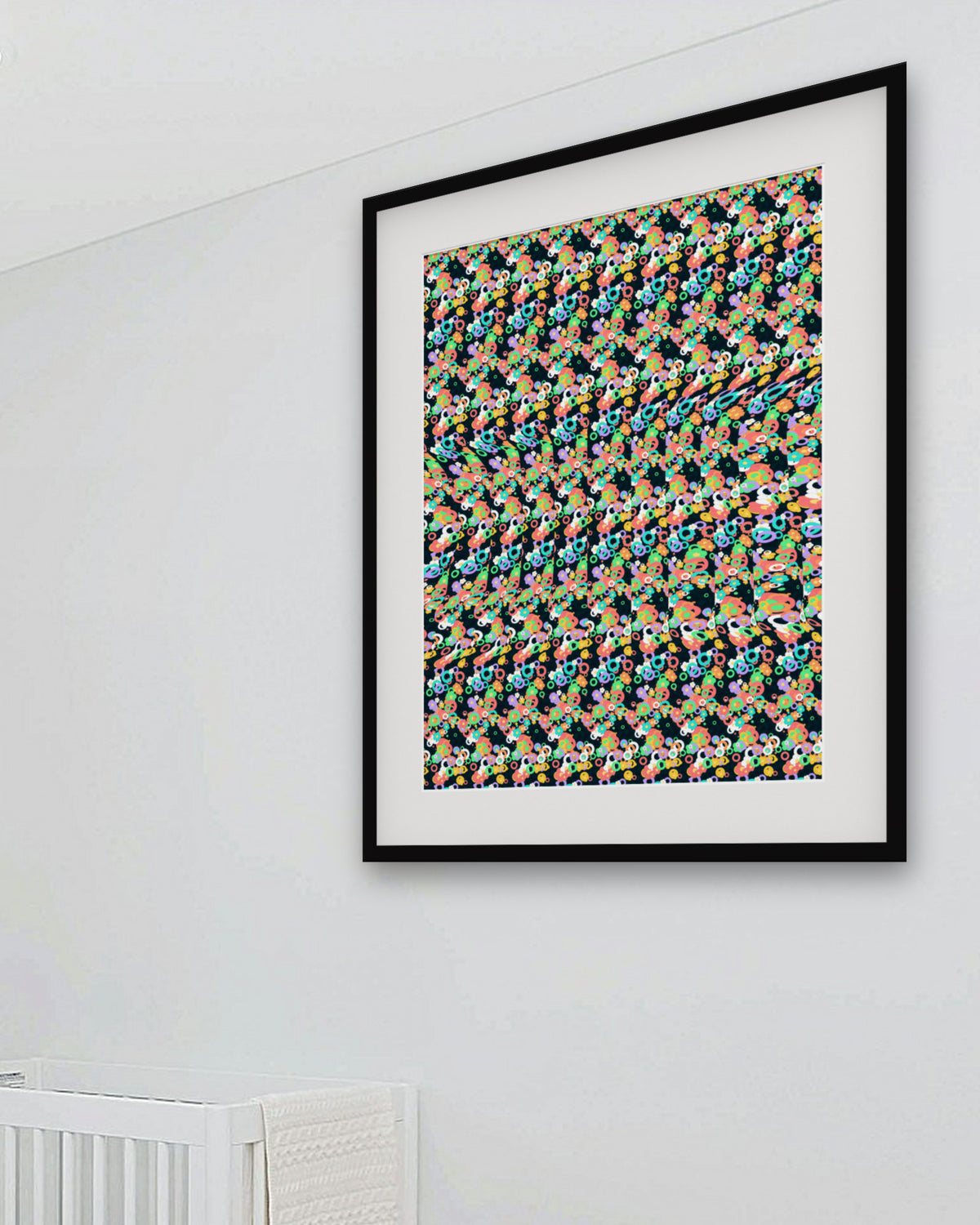 Gentle Giant Elephant hidden 3D art print, framed in a bright kids / teen bedroom