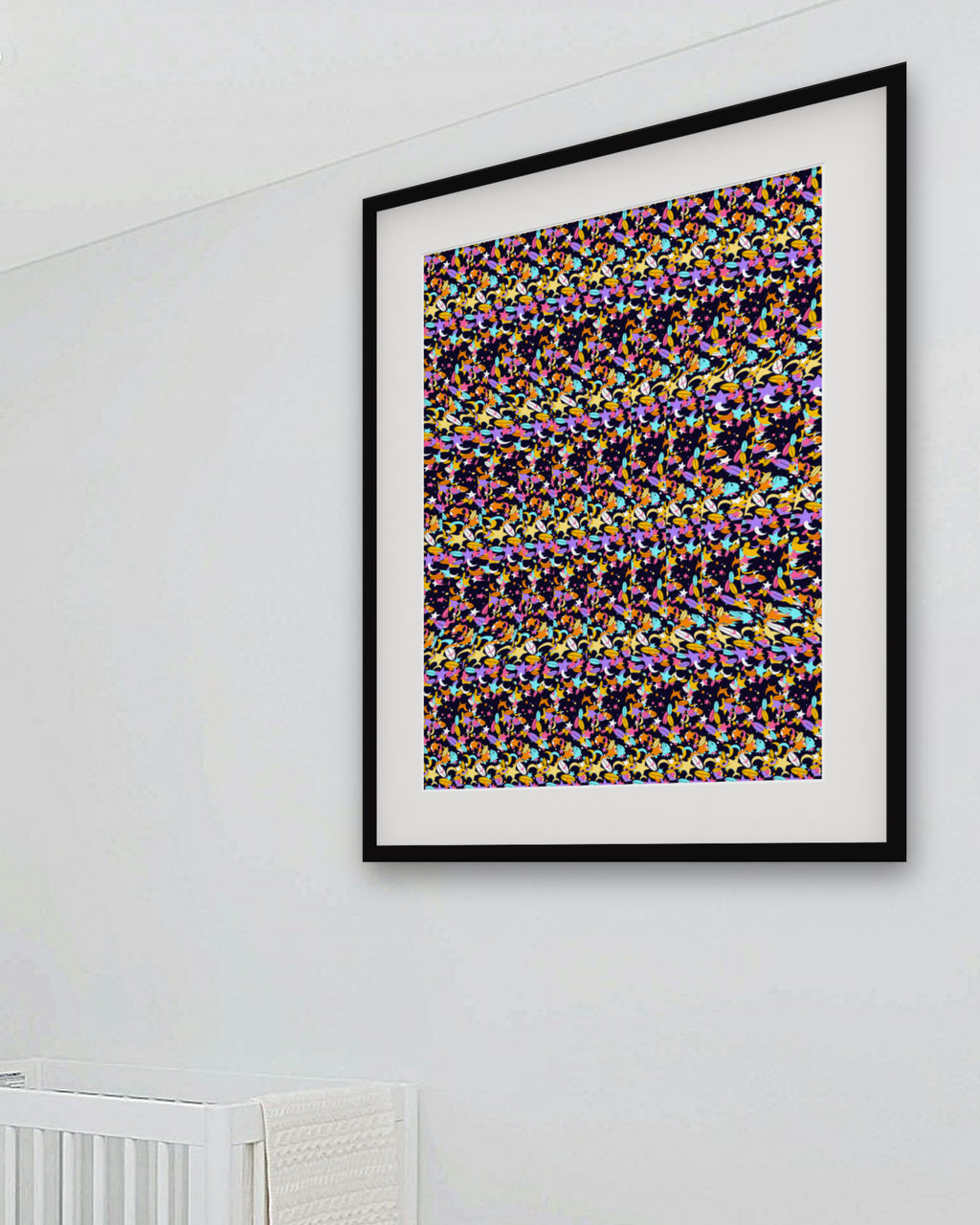 Night Owl Watch hidden 3D art print, framed in a bright kids / teen bedroom