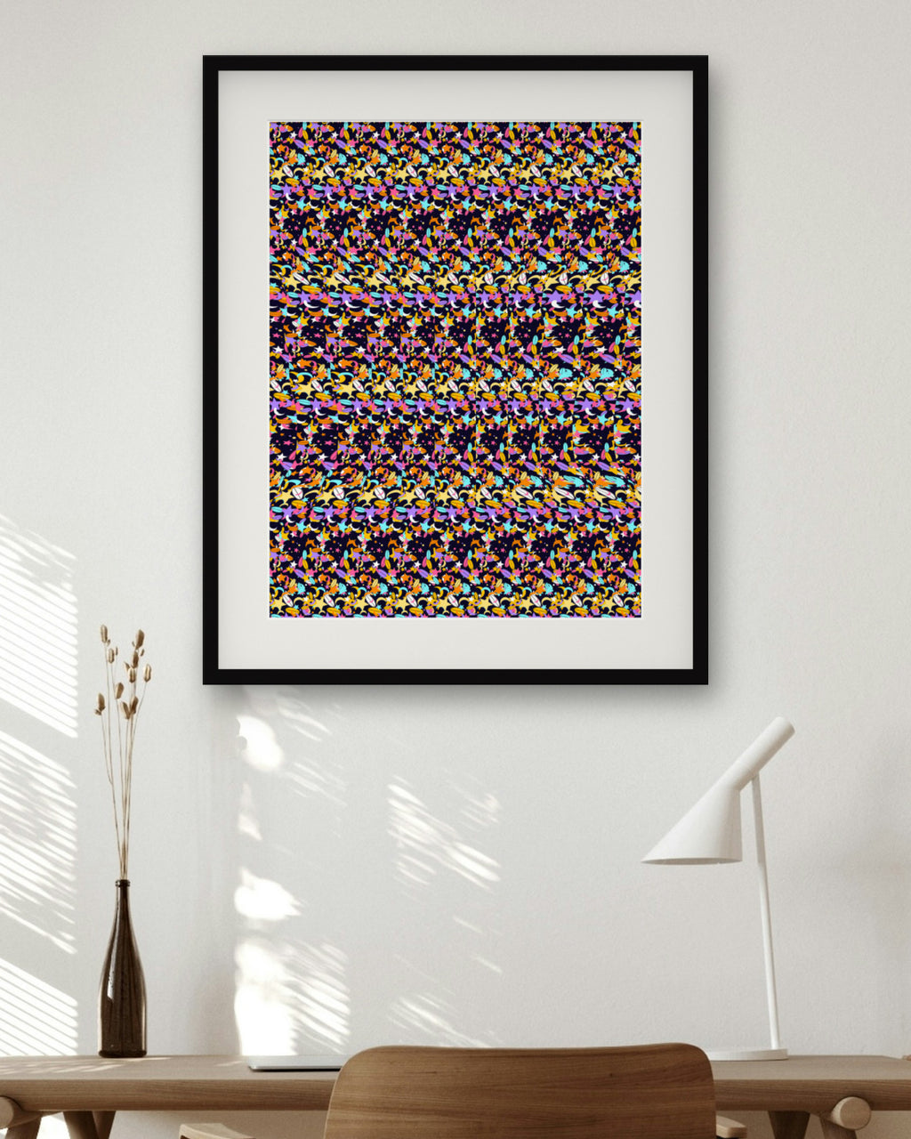Night Owl Watch hidden 3D art print, framed in a home office