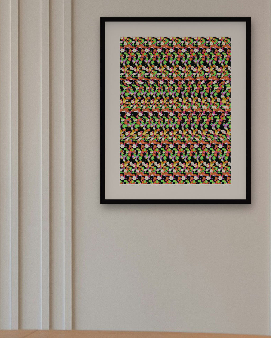 Secret Butterfly Garden hidden 3D art print, framed in a panelled dining room