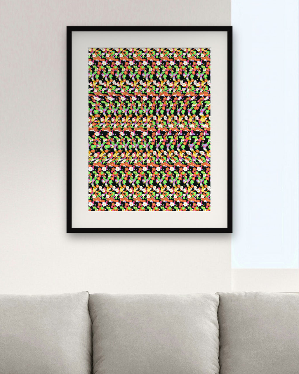 Secret Butterfly Garden hidden 3D art print, framed in a modern living room