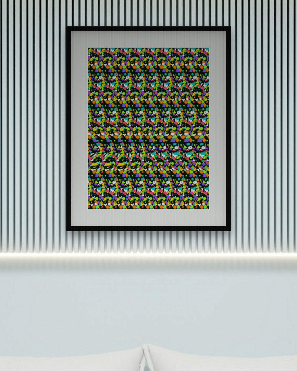 Hidden Dino Discovery hidden 3D art print, framed in a calm bedroom