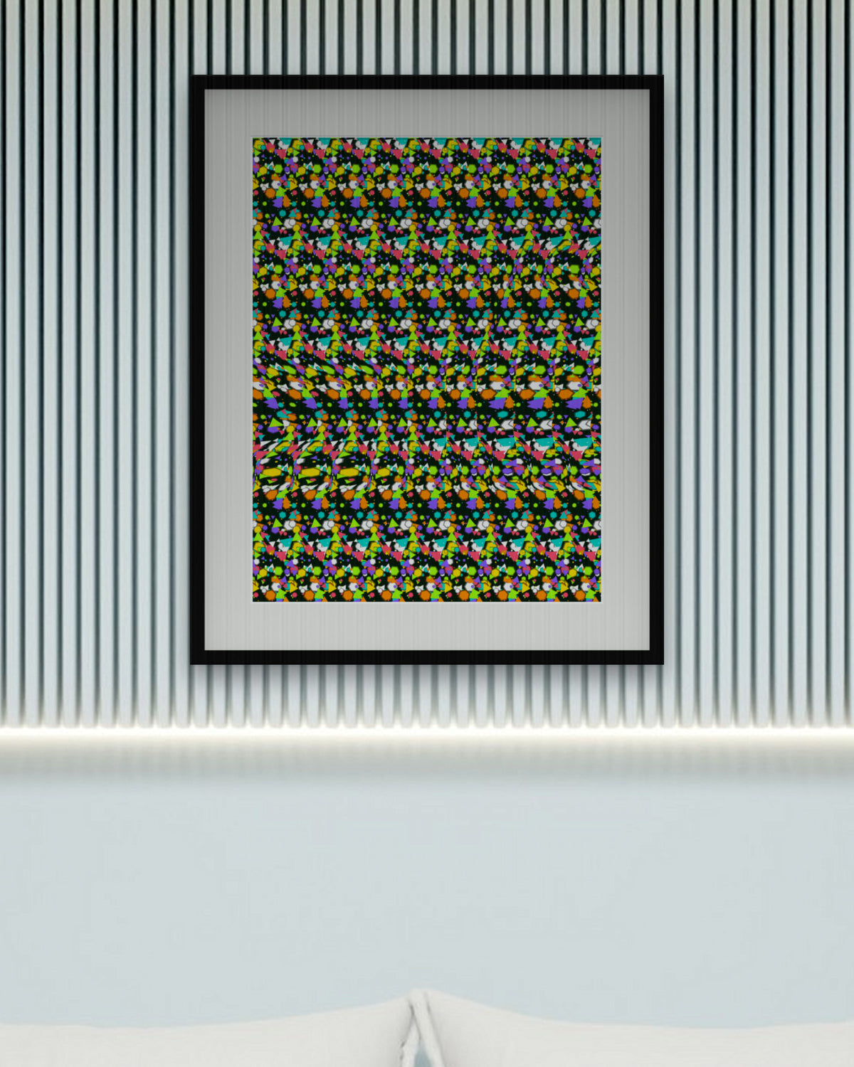 Hidden Dino Discovery hidden 3D art print, framed in a calm bedroom