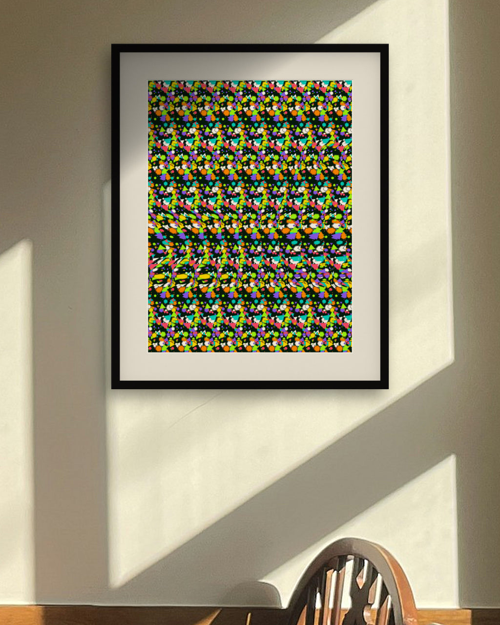 Hidden Dino Discovery hidden 3D art print, framed in a sunlit dining nook