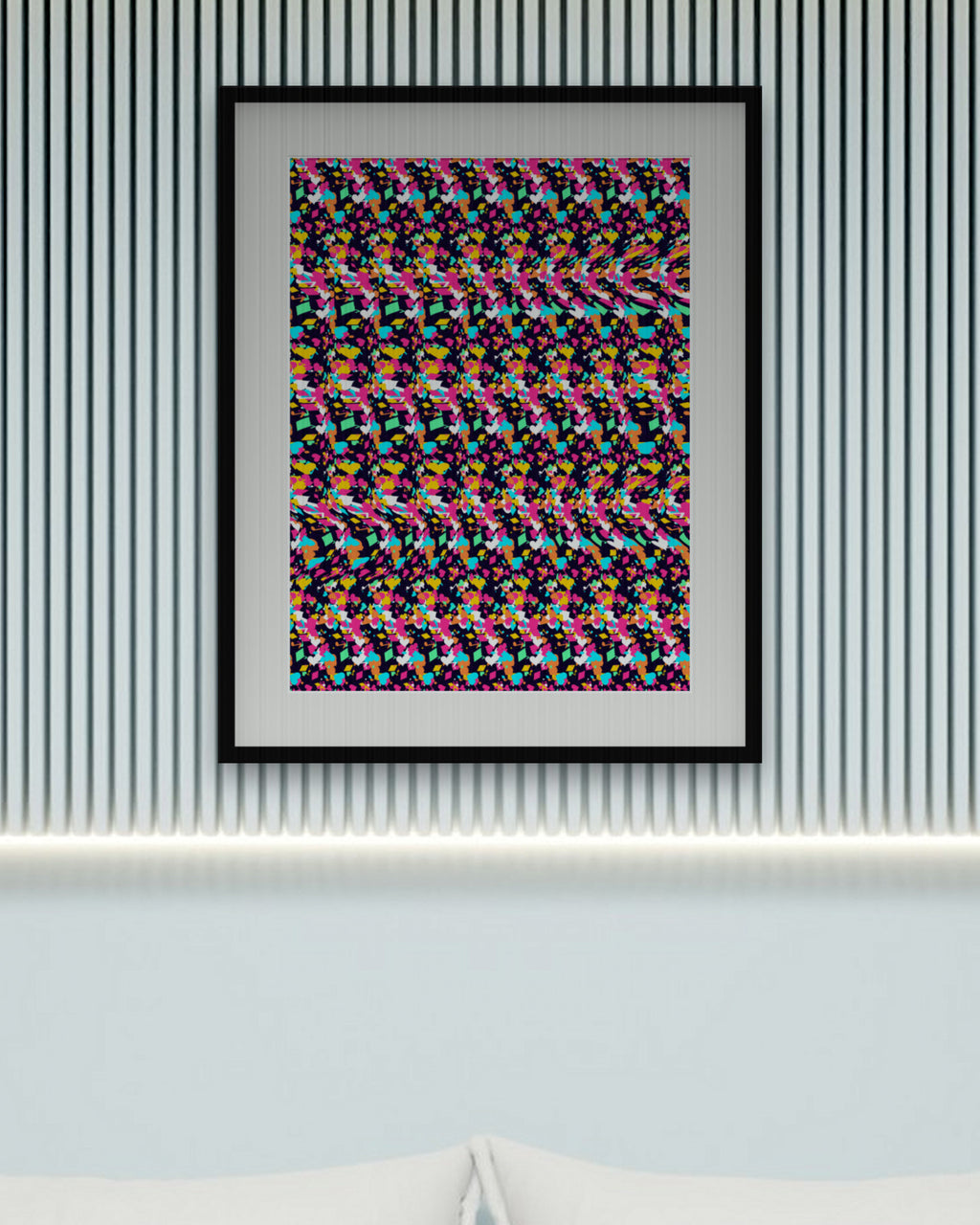 Hidden Melody Note hidden 3D art print, framed in a calm bedroom