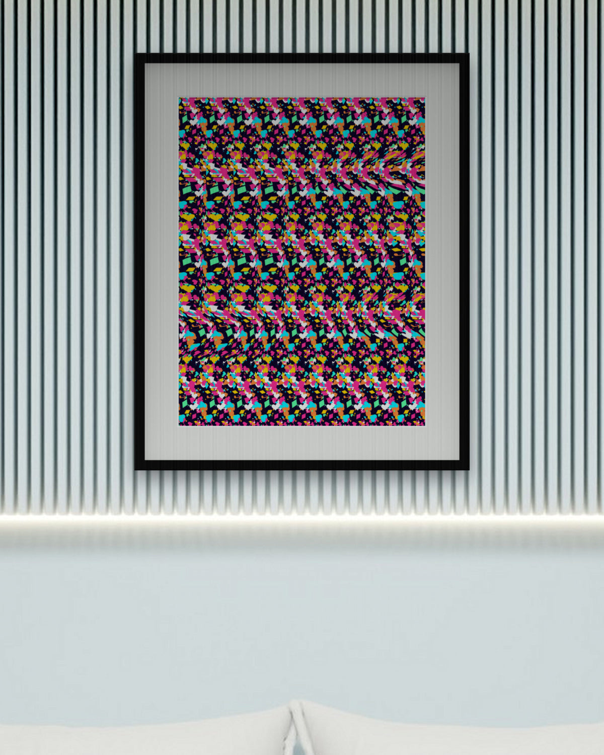 Hidden Melody Note hidden 3D art print, framed in a calm bedroom