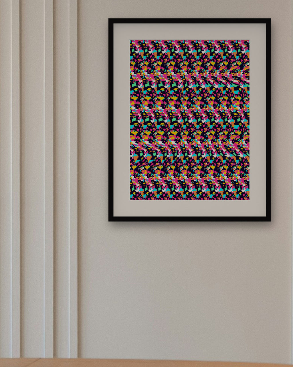 Hidden Melody Note hidden 3D art print, framed in a panelled dining room