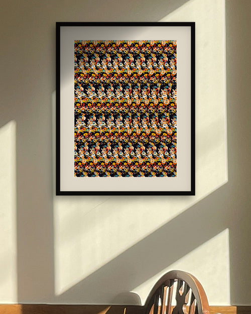 Courtside Basketball hidden 3D art print, framed in a sunlit dining nook