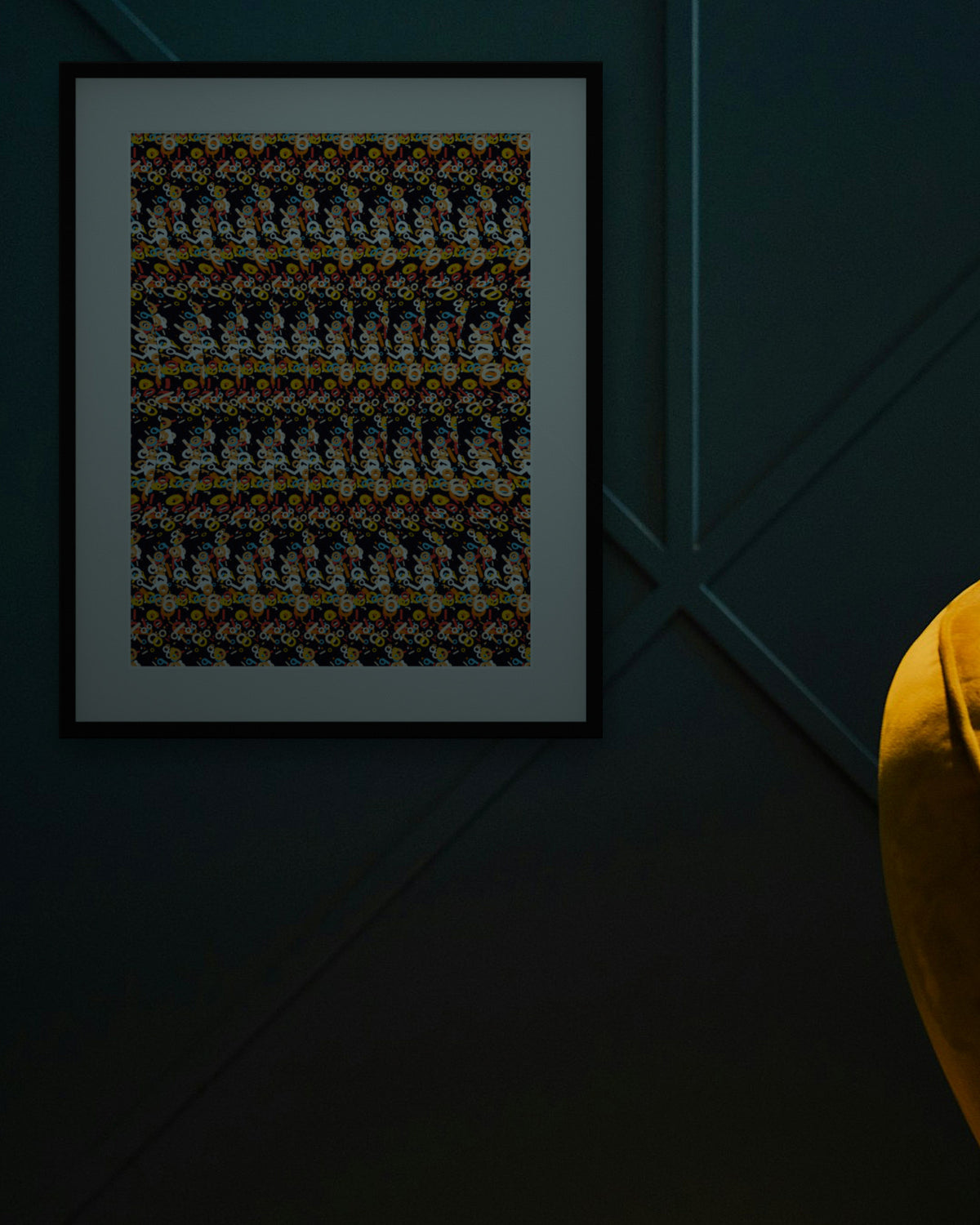 Courtside Basketball hidden 3D art print, framed in a dark luxury lounge