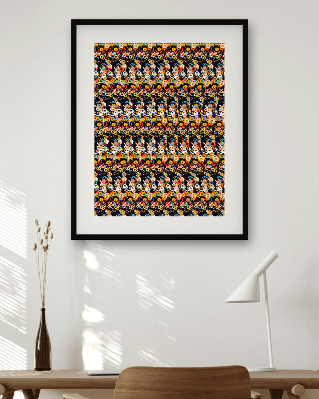 Courtside Basketball hidden 3D art print, framed in a home office