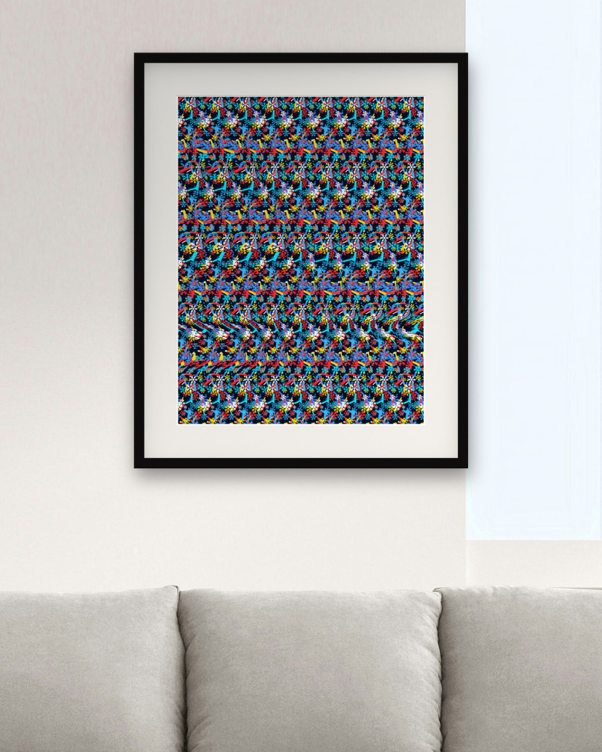 Hidden Hockey Night hidden 3D art print, framed in a modern living room