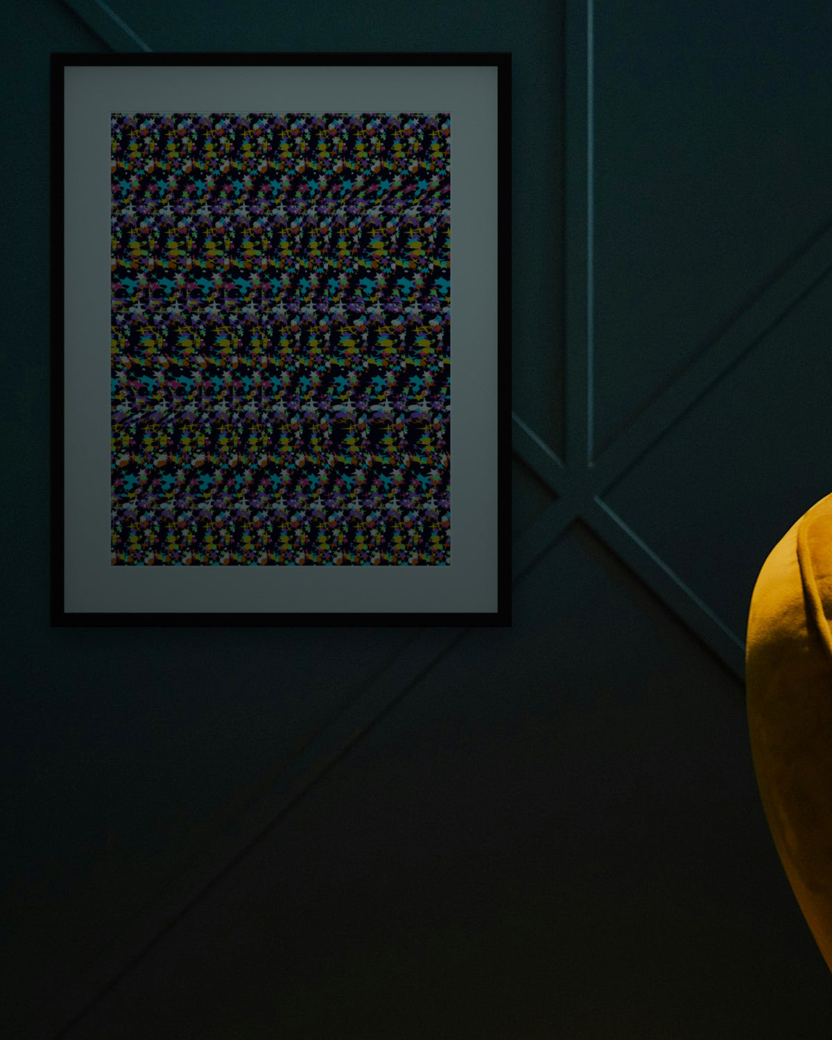 Rocket Launch Reveal hidden 3D art print, framed in a dark luxury lounge