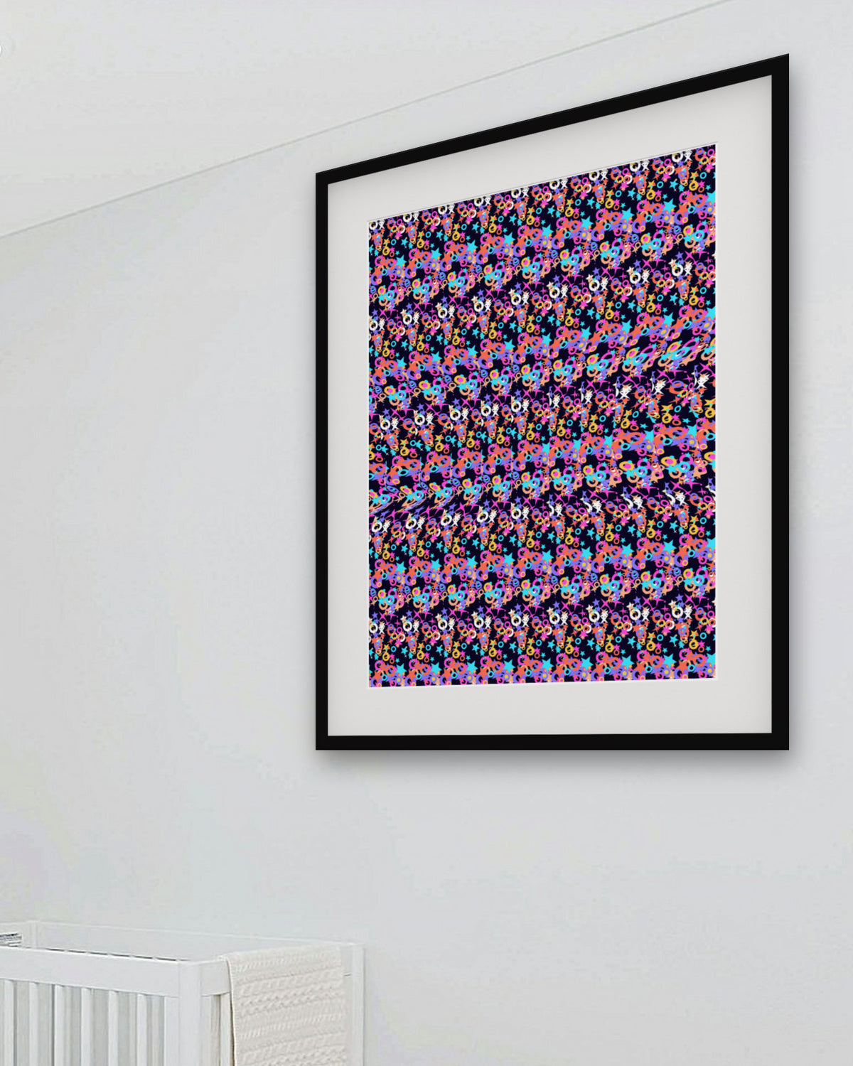 Ringed Planet Odyssey hidden 3D art print, framed in a bright kids / teen bedroom