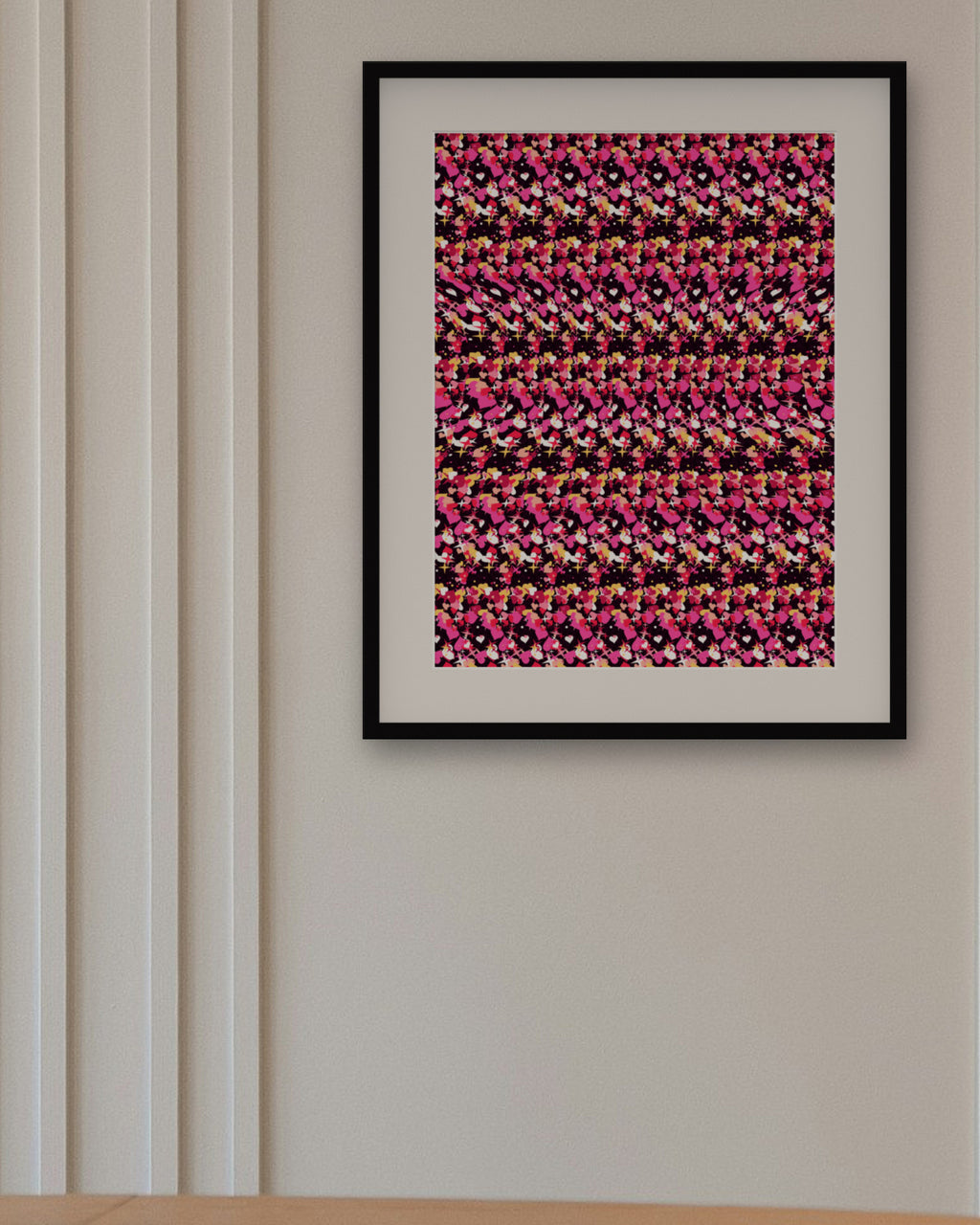 Hidden Heart Keepsake hidden 3D art print, framed in a panelled dining room