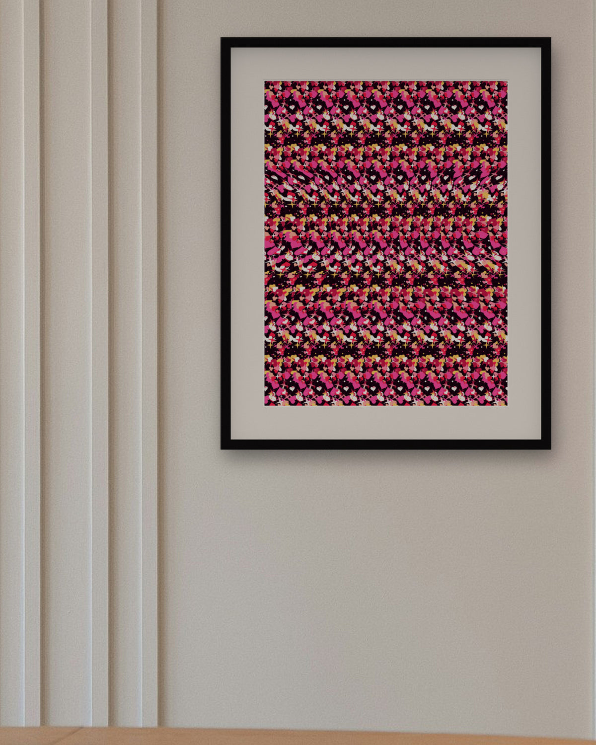 Hidden Heart Keepsake hidden 3D art print, framed in a panelled dining room