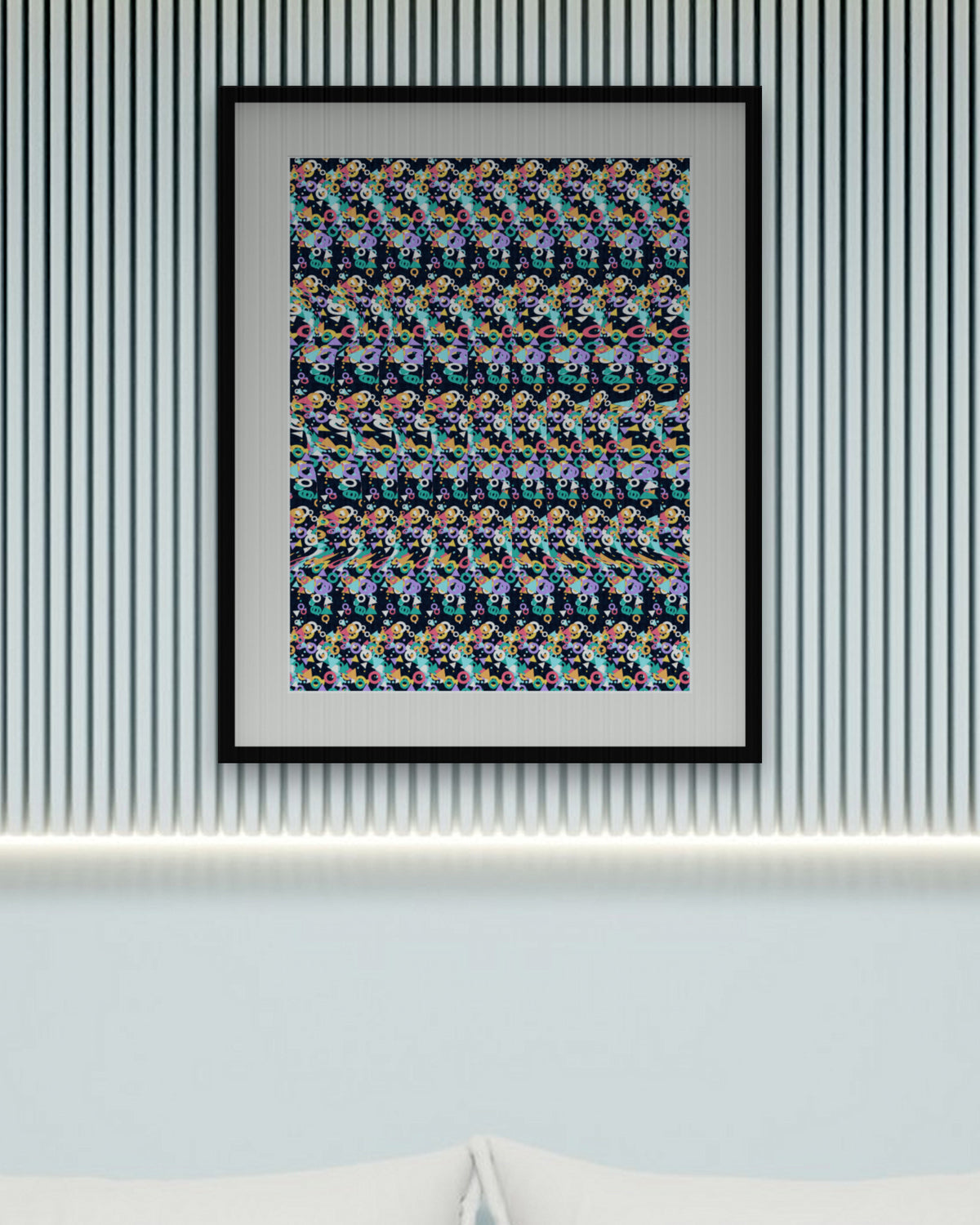 Secret Summit Sunrise hidden 3D art print, framed in a calm bedroom