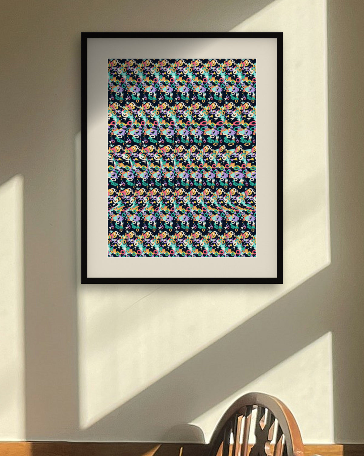 Secret Summit Sunrise hidden 3D art print, framed in a sunlit dining nook