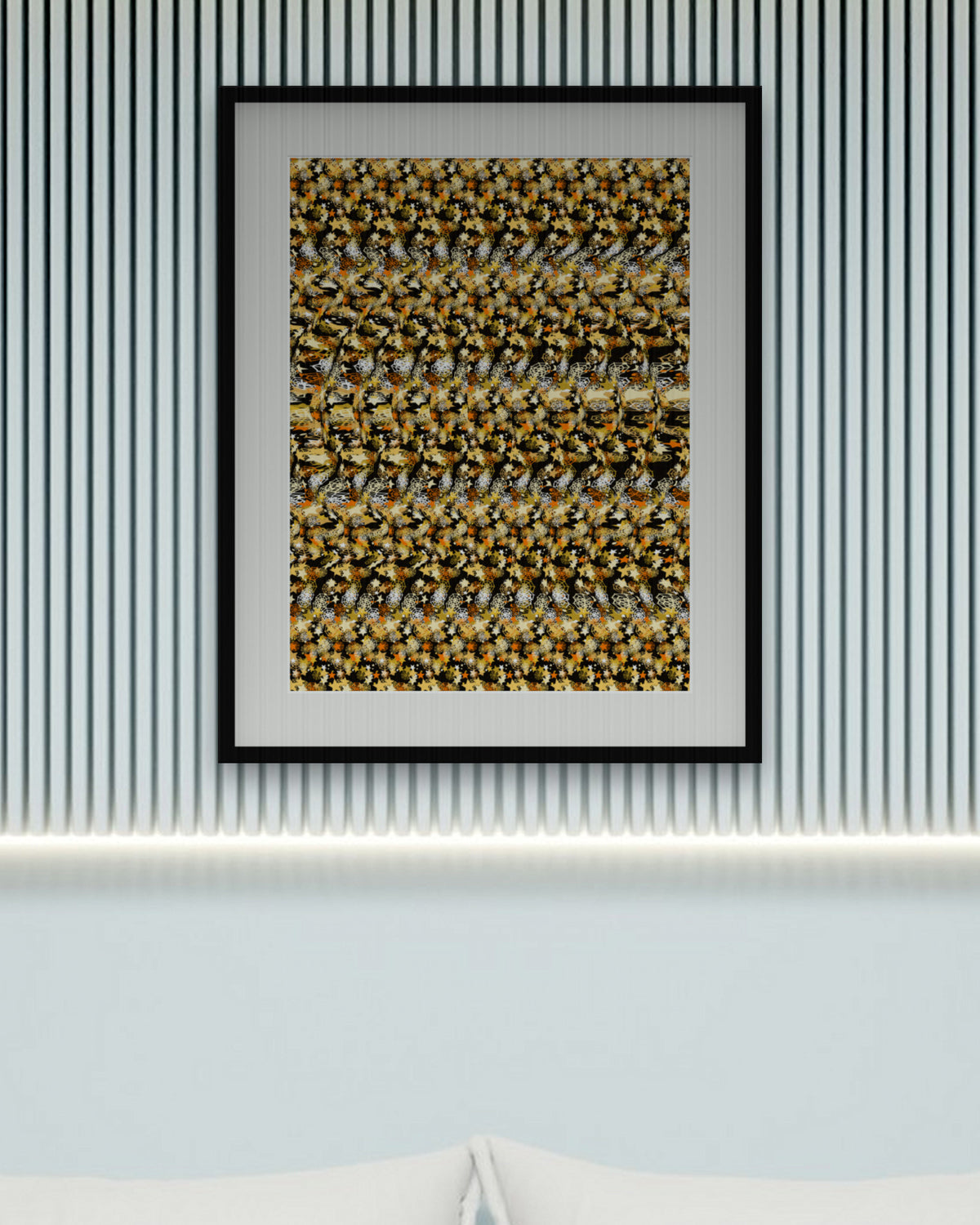 Midnight Spider Web Secret hidden 3D art print, framed in a calm bedroom