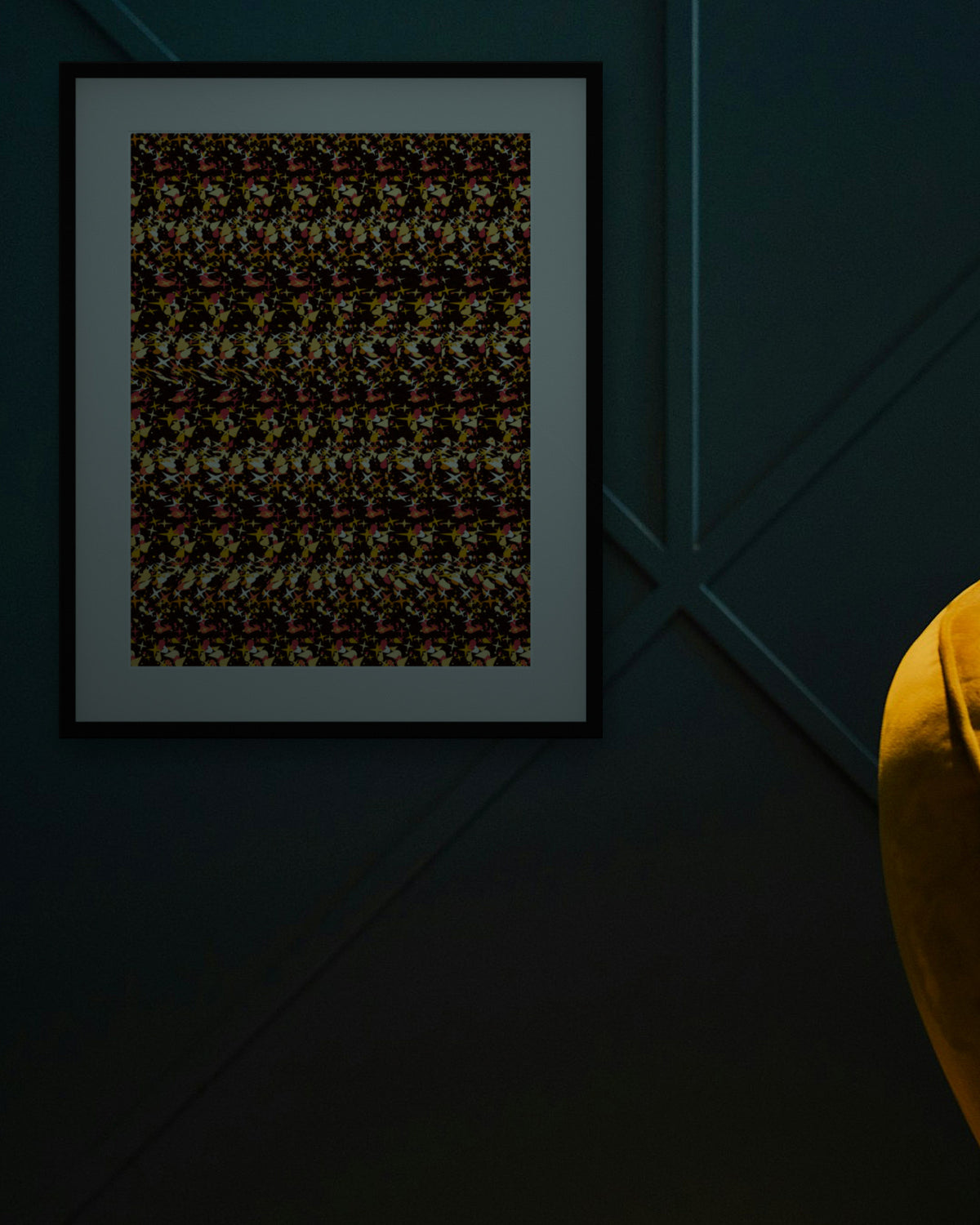 Glowing Candle Keepsake hidden 3D art print, framed in a dark luxury lounge