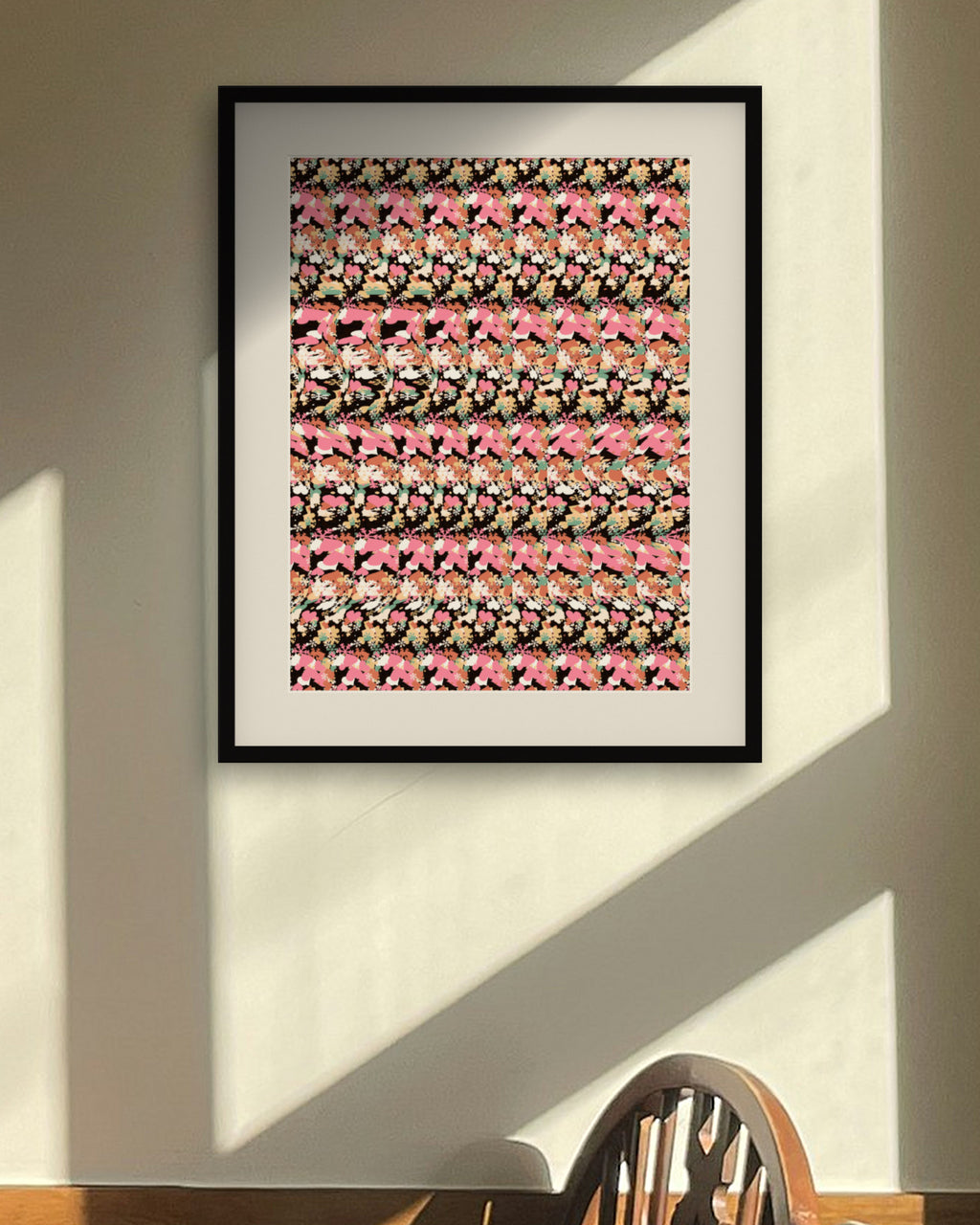 Hidden Hot Cocoa Mug hidden 3D art print, framed in a sunlit dining nook