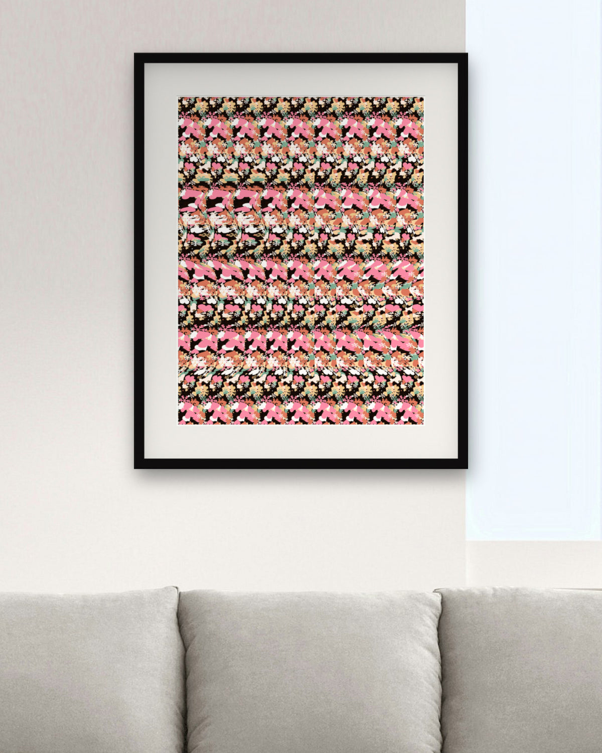 Hidden Hot Cocoa Mug hidden 3D art print, framed in a modern living room