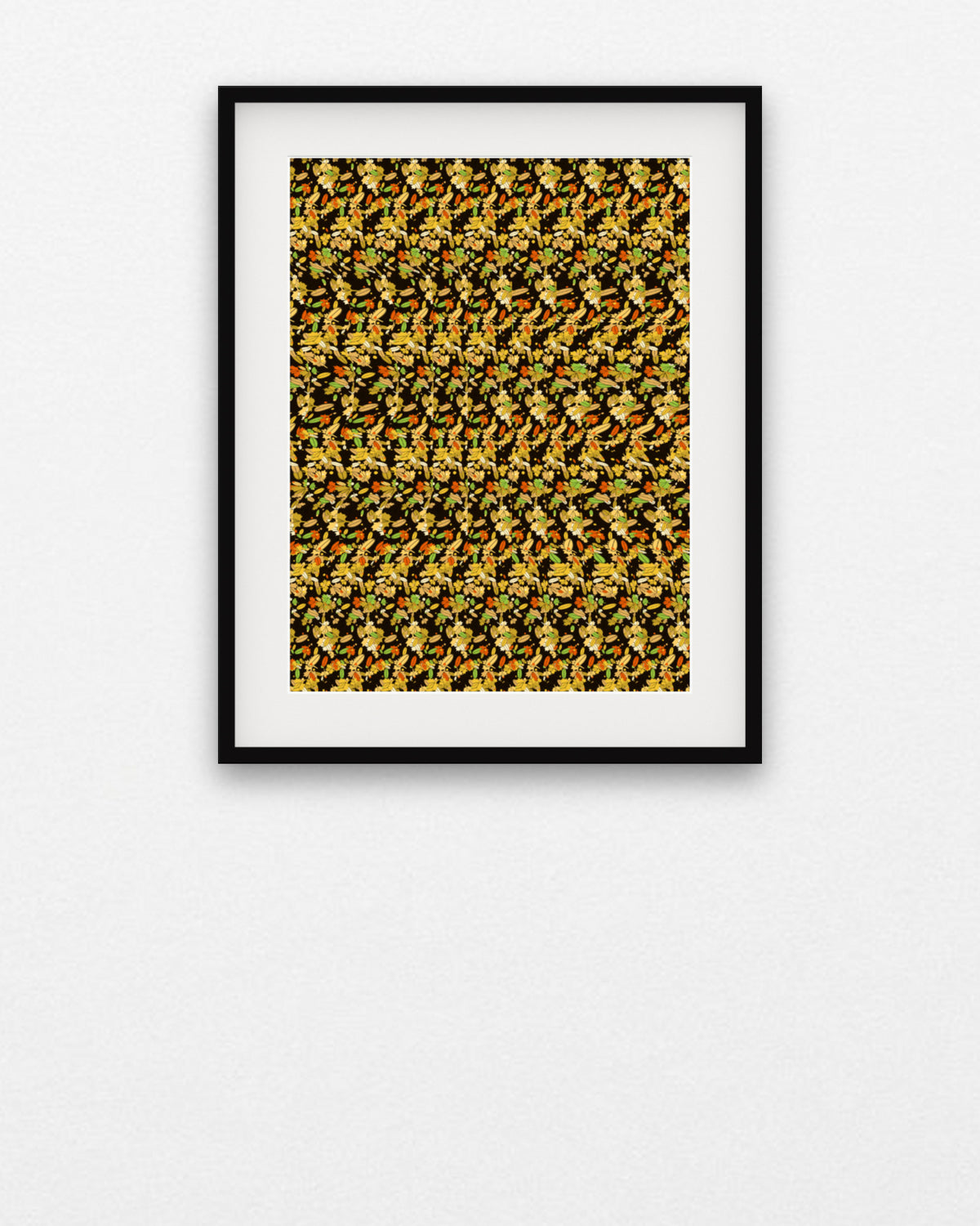 Golden Oak Leaf Reveal hidden 3D art print, framed in a gallery wall