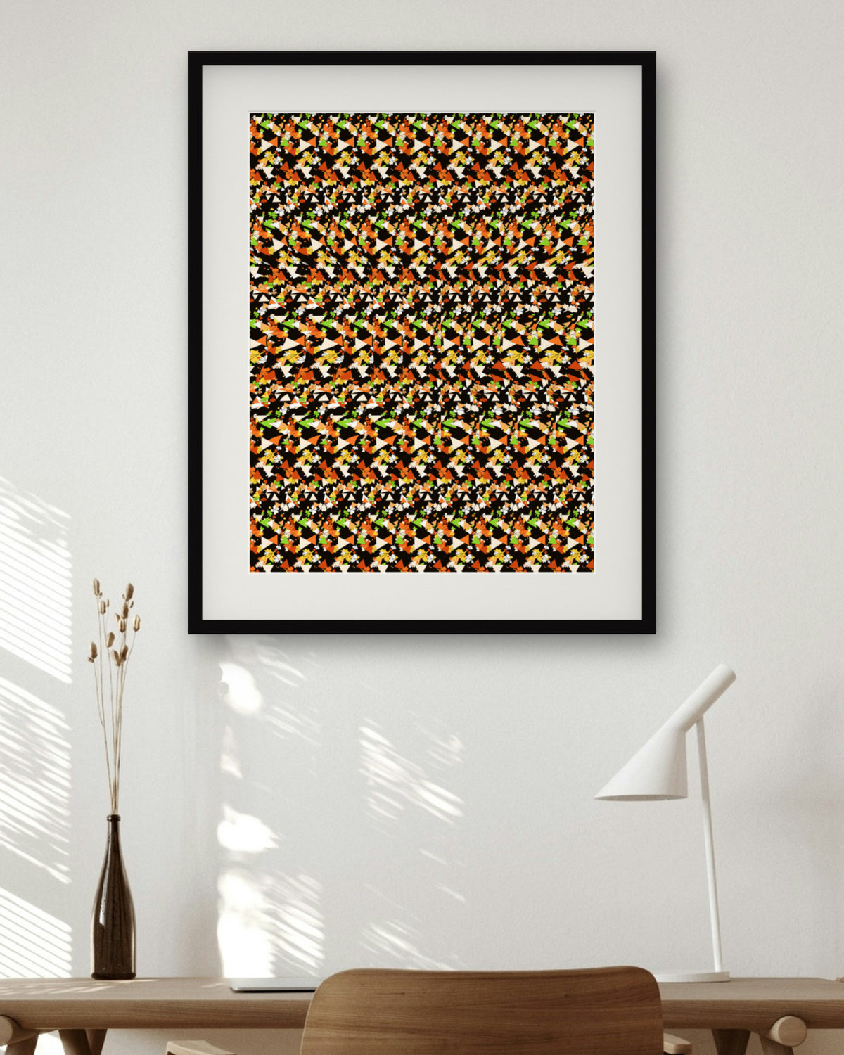 Clever Fox Hideaway hidden 3D art print, framed in a home office