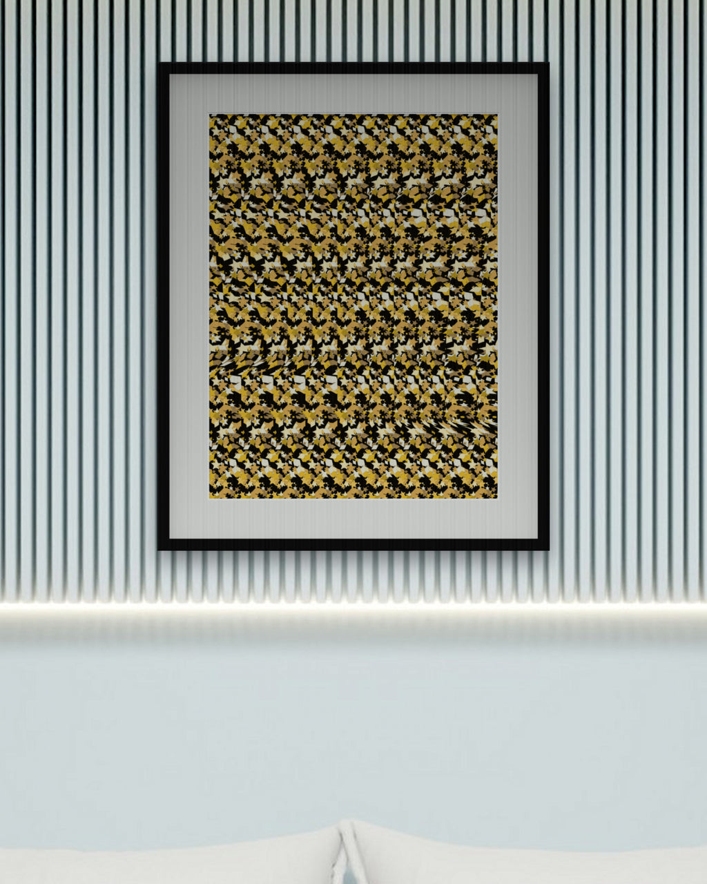 Noble Horse Reveal hidden 3D art print, framed in a calm bedroom