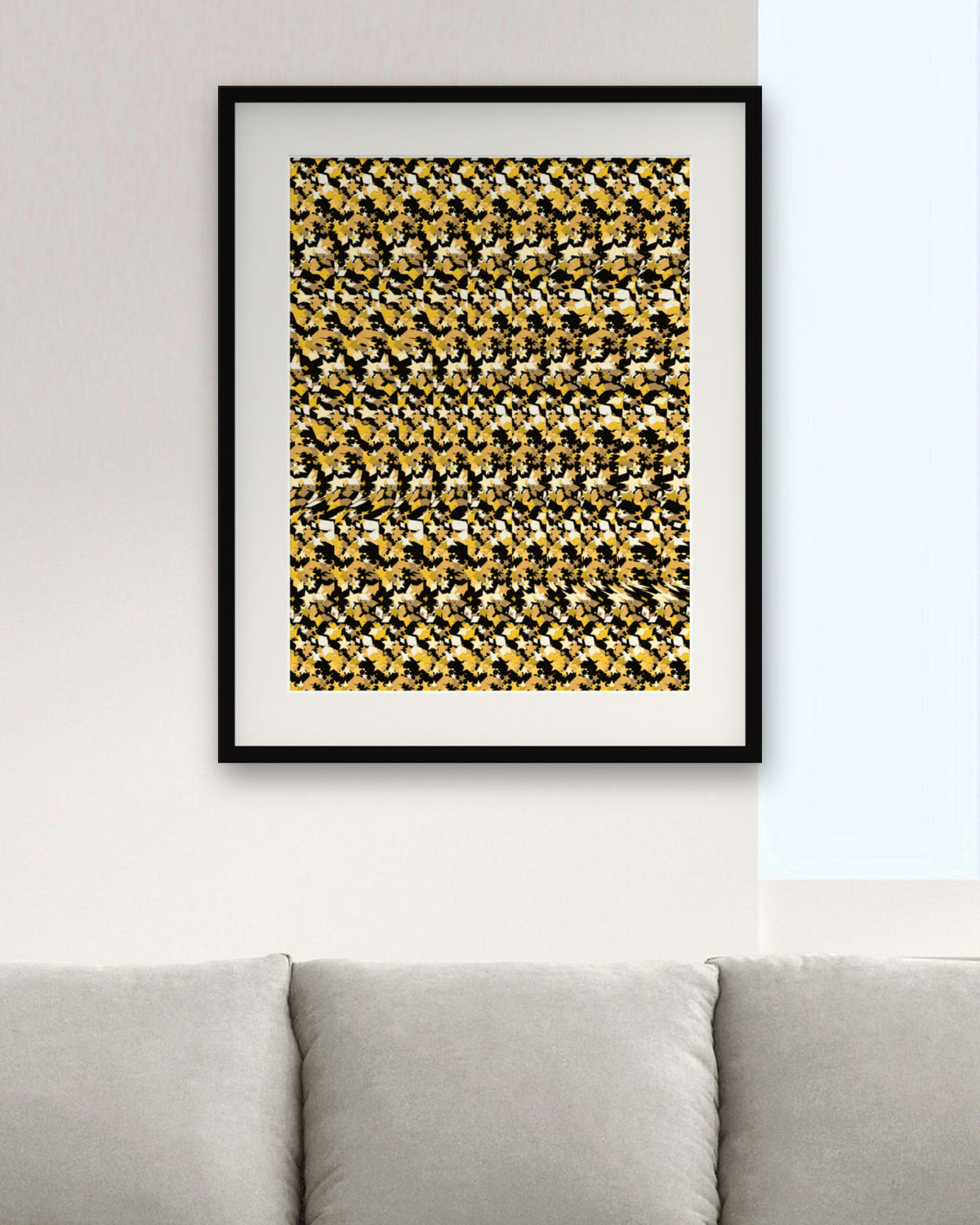 Noble Horse Reveal hidden 3D art print, framed in a modern living room