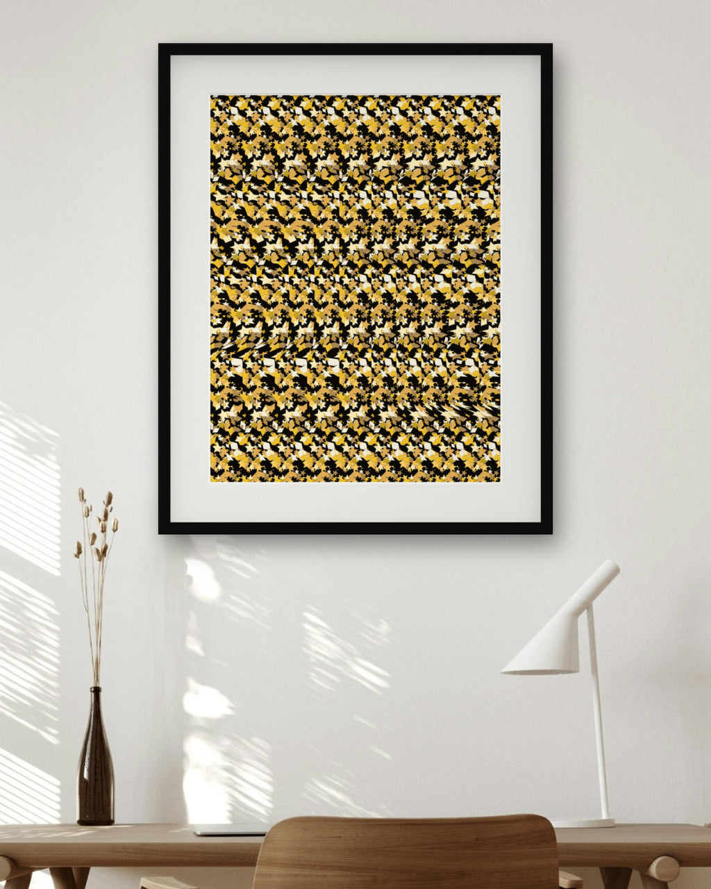 Noble Horse Reveal hidden 3D art print, framed in a home office