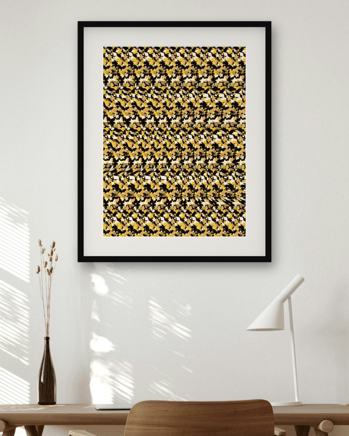 Noble Horse Reveal hidden 3D art print, framed in a home office