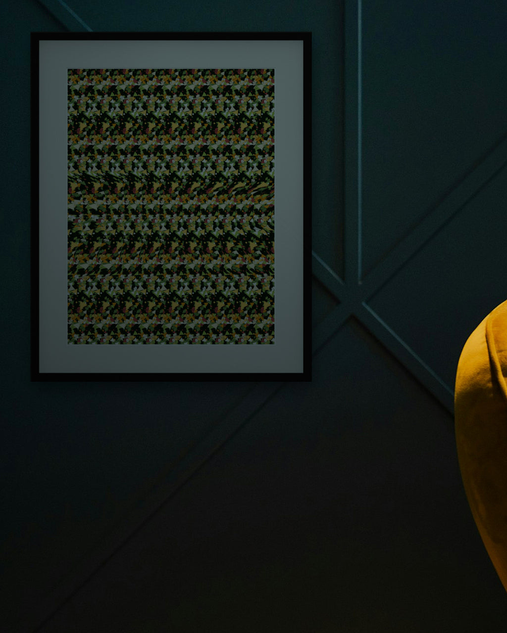 Wandering Bear Secret hidden 3D art print, framed in a dark luxury lounge